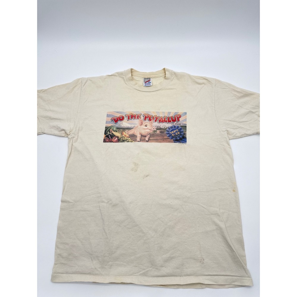 Vintage 1996 Do The Puyallup Fair Pig Graphic T-Shirt Jerzees XL Cream USA Made